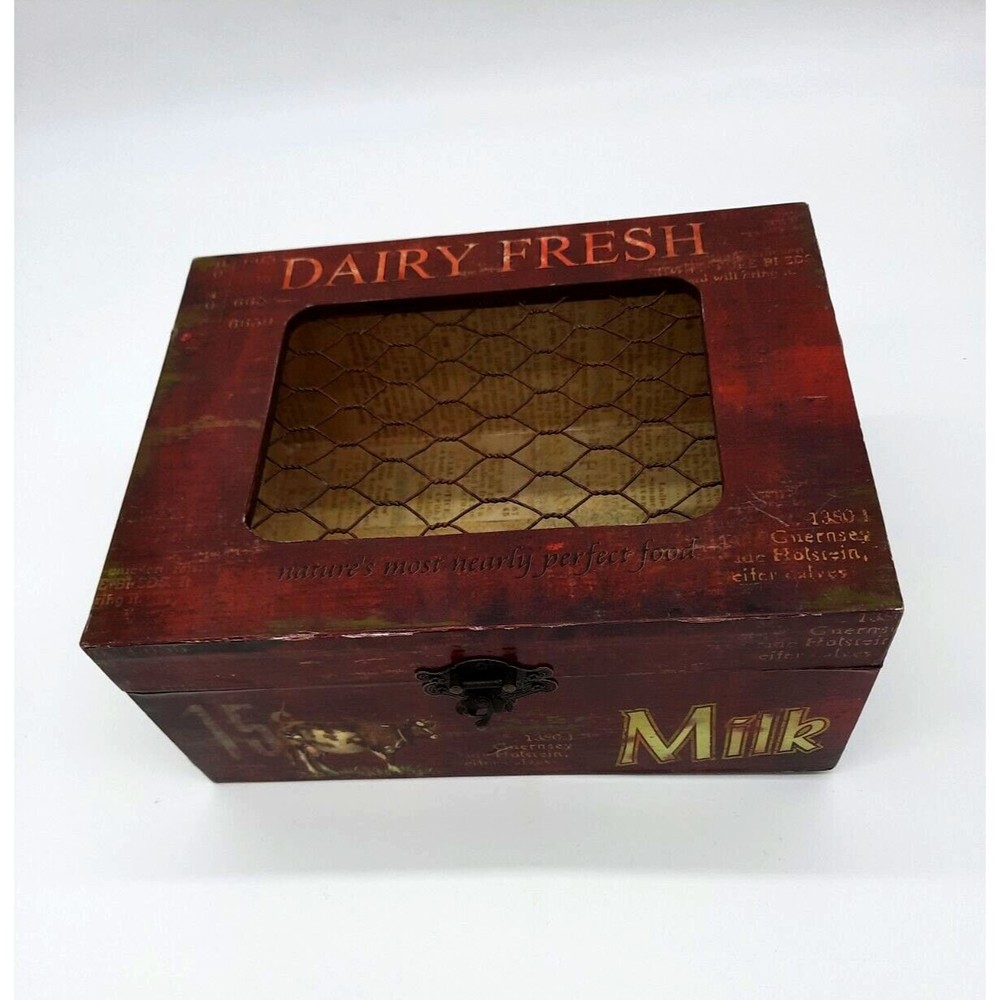 Wooden Country Storage Box Dairy Fresh Milk Cow Vintage Style Farm Decor